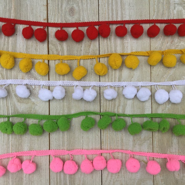 EXTRA LARGE Pom Pom Trim-2 yards-3/4-1 inch Ball-white, red, black, orange, ivory, rose, pink, old gold, green