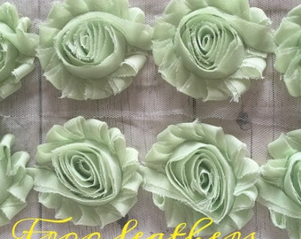 Chiffon Shabby Chic Rose Trim in MINT GREEN -2 1/2 inches-1/2 yard and 1 yard