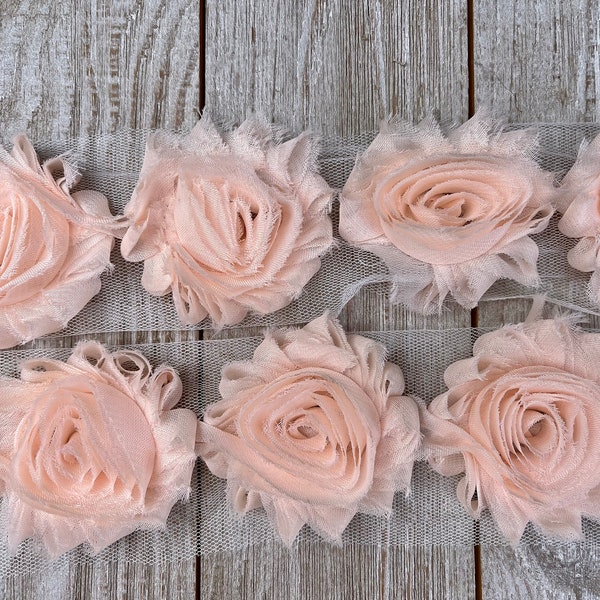 Chiffon Shabby Chic Rose Trim in PINK GARDENIA -2 1/2 inch Flower-1/2 yard and 1 yard