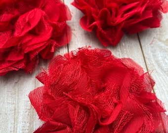 RED FLOWER chiffon and lace-4.5 inches wide