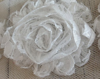 NEW Shabby Rose Trim in WHITE LACE -2 1/2 inch- 1 yard