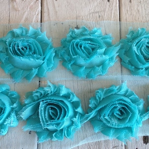 Shabby Chic TURQUOISE Rose Trim on Net-2 1/2 inch- 1/2  yard and 1 yard