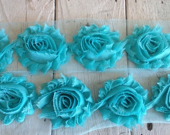 Shabby Chic TURQUOISE Rose Trim on Net-2 1/2 inch- 1/2  yard