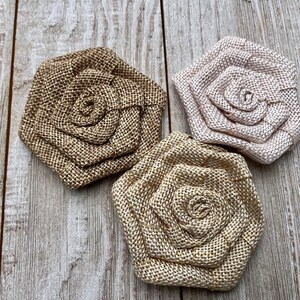 Burlap Rosettes 3 inch-Choice of three Colors-Set of 3 image 3