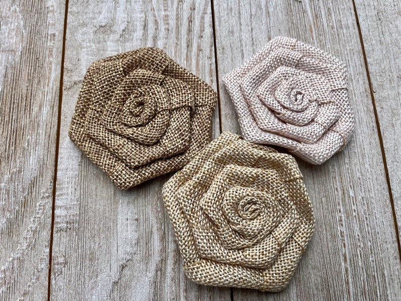 Burlap Rosettes 3 inch-Choice of three Colors-Set of 3 image 3