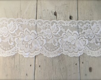 WHITE STRETCH LACE no. 6 -3  inch -2 yards