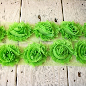 Shabby Chic LIME GREEN MINI Rose Trim on Net-1 1/2 inch- 12 yard and 1 yard