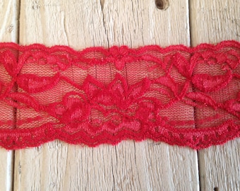 WIDE Stretch Lace RED-no. 399-2 inch -2 yards for 2.99