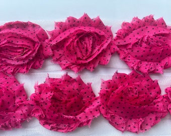 99 CENTS SALE-Shabby Rose Trim Hot pink dot -2 1/2 inches-1/2 yard