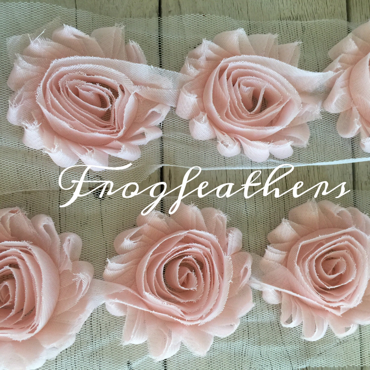 NEW BLUSH PINK Rose Trim on Net-2 1/2 inch- 1 yard