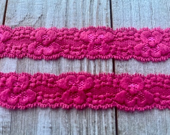 Stretch Lace HOT PINK   -1  inch -5 yards