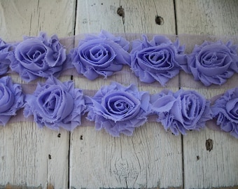 Shabby Chic  LAVENDER MINI Rose Trim on Net-1 1/2 inch- 1/2 yard and 1 yard