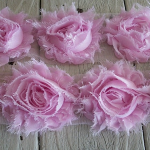 Shabby Chic STRAWBERRY PINK  Rose Trim on Net-2 1/2 inch- 1/2 yard and 1 yard