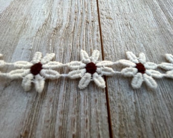 DAISY TRIM-cream and brown -1 inch Daisies-2 yards