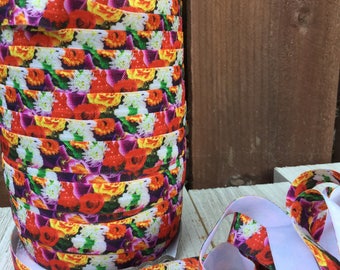 Elastic-BRIGHT FLOWERS - 5/8 inches  5 yards and 10 yards
