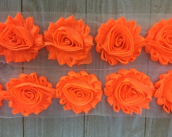 99 cent SALE .99 per yard NEON ORANGE Chiffon Rose Trim on Net-2 1/2 inch