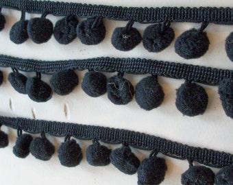 Pom Pom Trim-Black-1/2 inch ball-2 yards