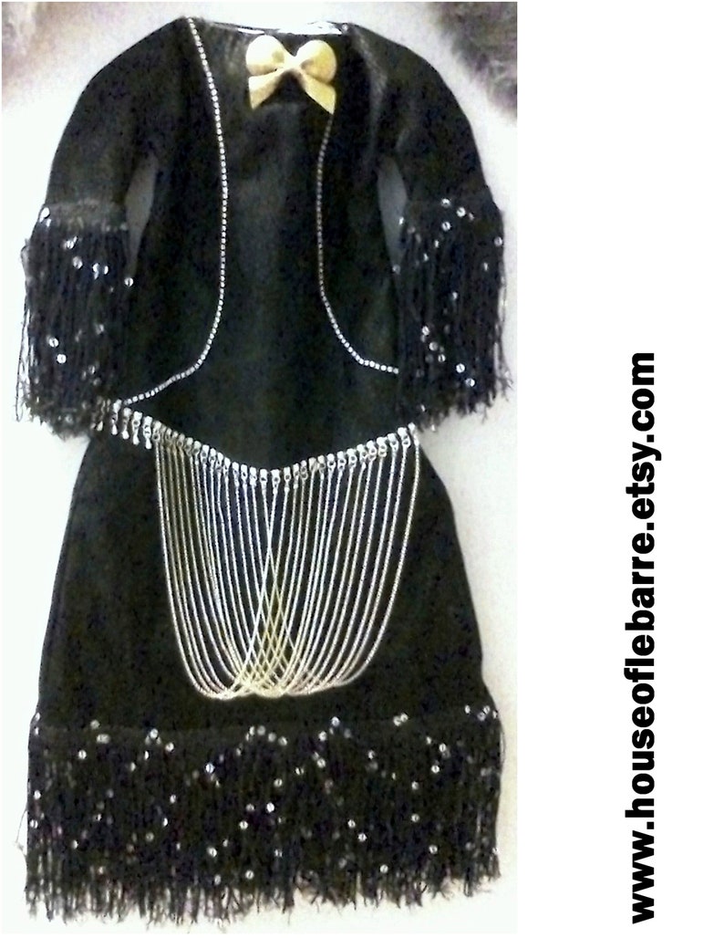 Boudoir Doll in Black Flapper Dress with Fur Stole