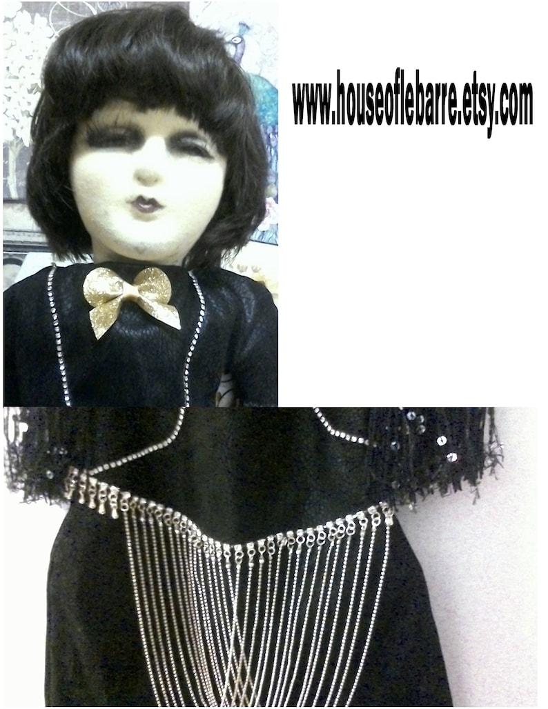 Boudoir Doll in Black Flapper Dress with Fur Stole