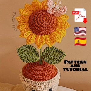 Crochet Sunflower in a Pot Pattern & Tutorial PDF (EN and ES) Amigurumi Flower Pot Digital Download