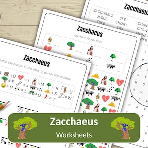 Zacchaeus Worksheets pack of 3 Activitysheet Bundle Bible Story Activity for kids Sunday School Homeschool Church Activities Bibleactivity
