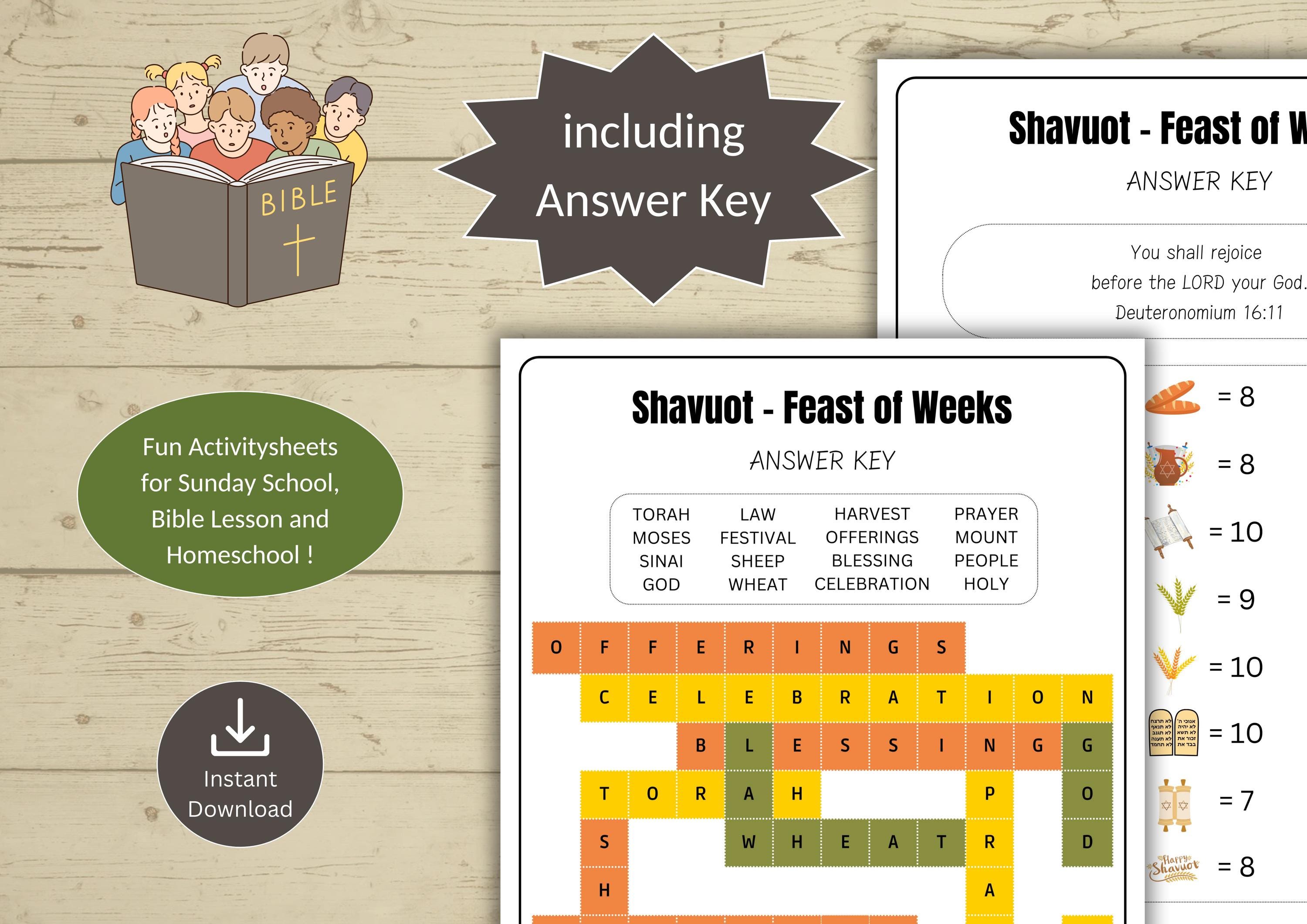 Shavuot - Feast of Weeks Puzzle Bundle for Kids | Bible Activity Sheets ...