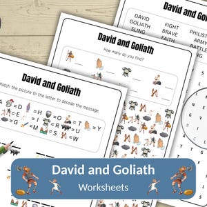 David and Goliath Worksheets pack of 3 Activitysheet Bundle Bible Activity for kids Sunday School Homeschool Church Activities Bibleactivity