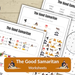 The Good Samaritan Worksheets pack of 3 Activitysheet Bundle Sunday School Homeschool Church Activities Bibleactivity for Kids Parable Jesus