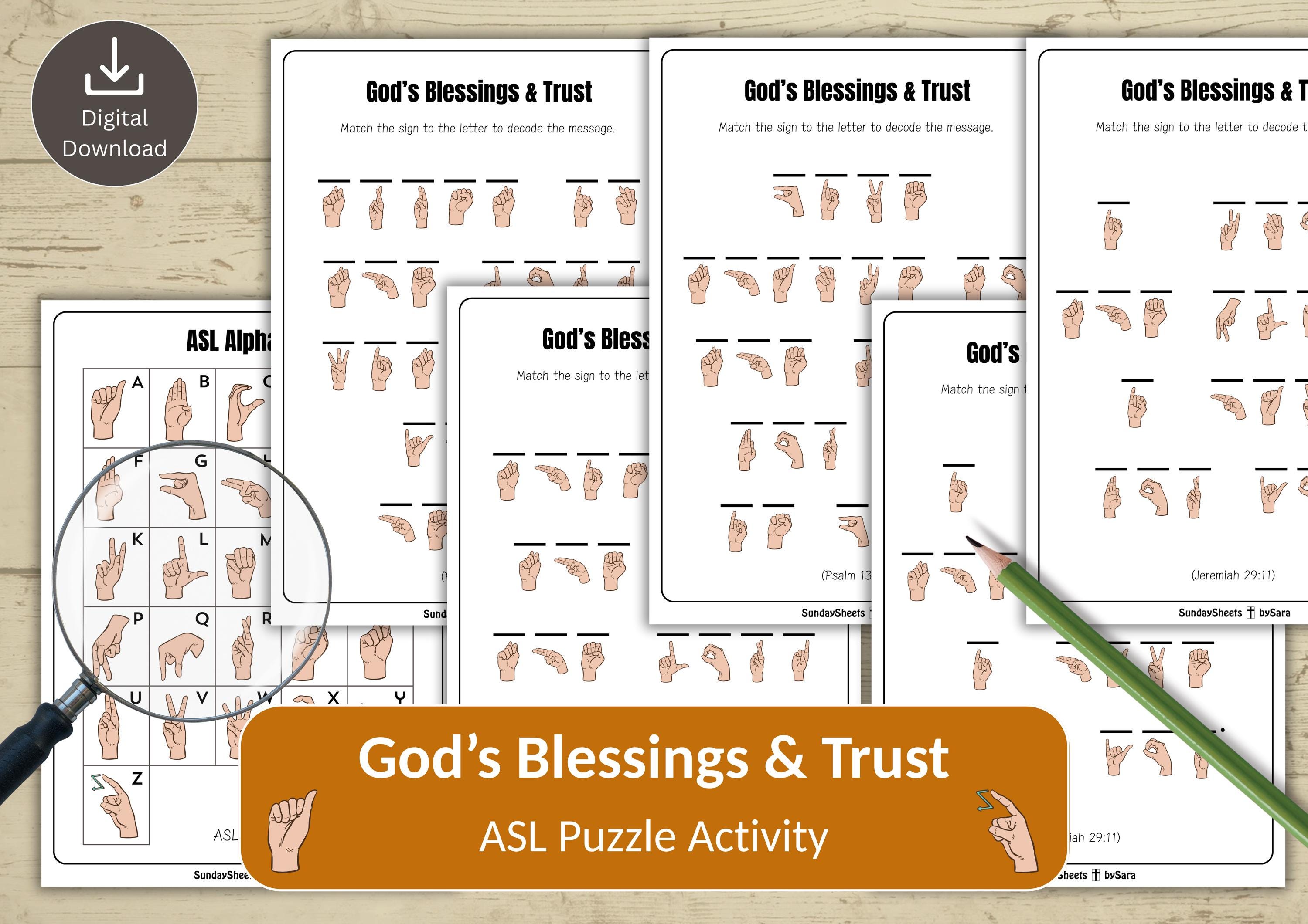 ASL Bible Decoder Puzzles for Kids | Christian Printable Activity ...