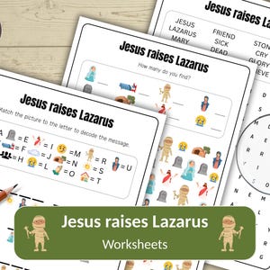 Jesus raises Lazarus Worksheets pack of 3 Activitysheet Bundle Bible Activity kids Sunday School Homeschool Church Activities Bibleactivity