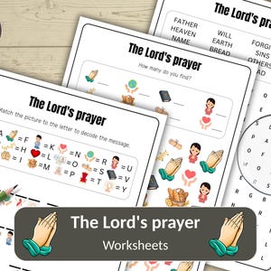 The Lord&#39;s prayer Worksheets pack of 3 Activitysheet Bundle Bible Activity for kids Sunday School Homeschool Church Activities Bibleactivity