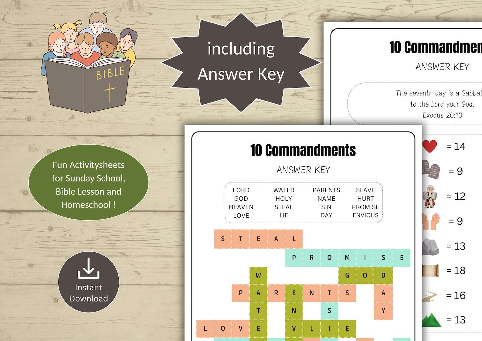 Ten Commandments Puzzle Bundle for Kids | Bible Activity Worksheets ...