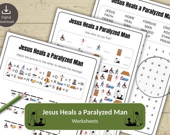 Jesus Heals a Paralyzed Man Puzzle Bundle for Kids | Bible Activity Sheets Worksheets | Sunday School & Homeschool