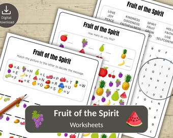 Paquete de rompecabezas sobre el fruto del Espíritu para niños / Hojas de actividades bíblicas / Escuela dominical y educación en el hogar
