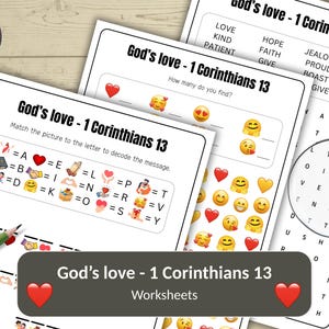 Gottes Liebe - 1 Korinther 13 Arbeitsblätter 3er Pack Aktivitätsblatt Bündel Sonntag Schule Hausschule Kirche Aktivitäten Bibelaktivität für Kinder