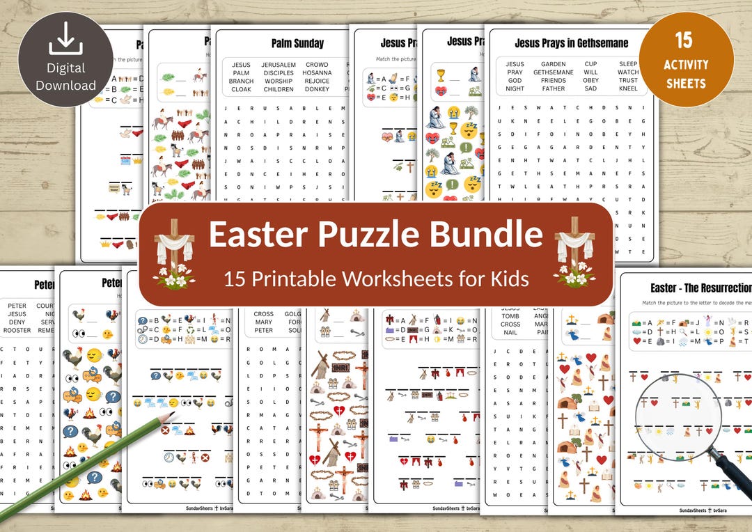 Church Easter Riddle Easter Story Puzzle Bundle - 15 Printable Bible Riddles for Kids ...
