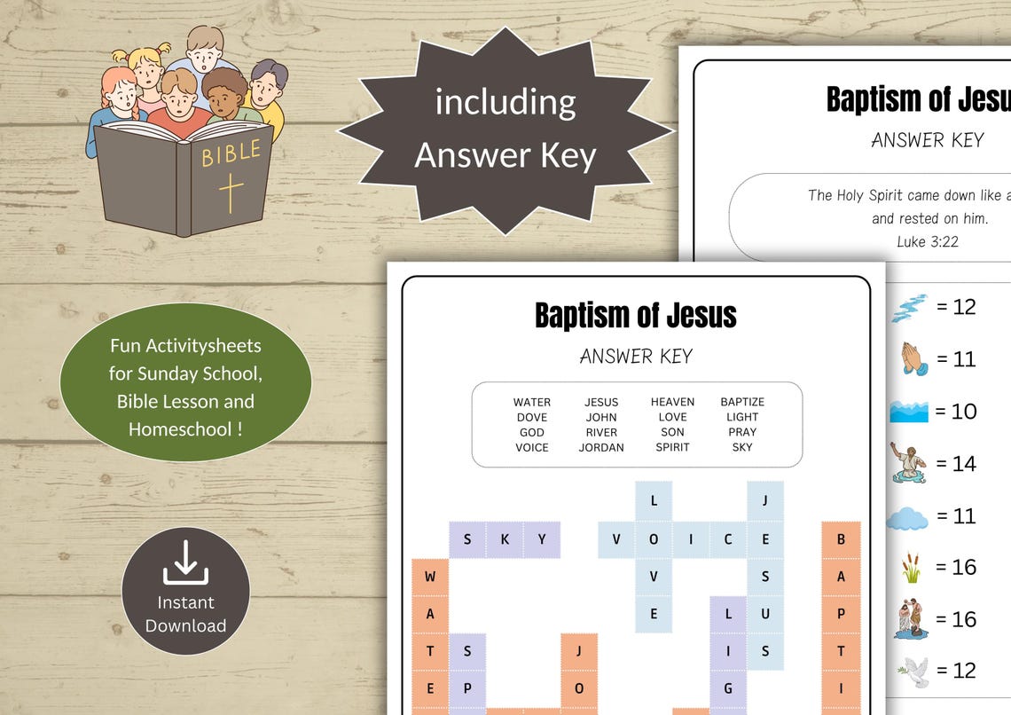 Baptism of Jesus Puzzle Bundle for Kids | Bible Activity Worksheets ...