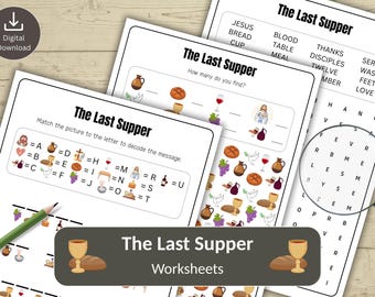 Paquete de rompecabezas de La Última Cena para niños / Hojas de actividades bíblicas / Escuela dominical y educación en casa