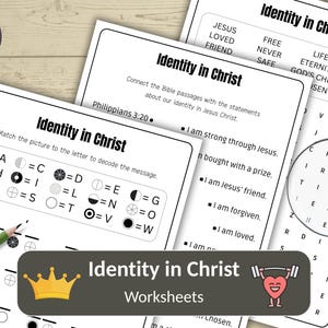Identity in Christ - Who I am in Christ Worksheets pack of 3 Activitysheet Bundle Sunday School Homeschool Church Children Bibleactivity
