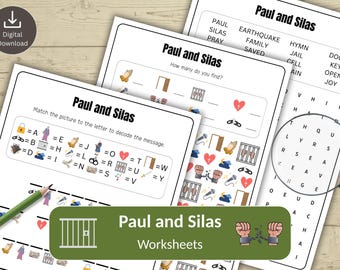 Paquete de rompecabezas de Pablo y Silas para niños / Hojas de actividades bíblicas / Escuela dominical y educación en el hogar