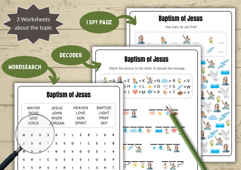 Baptism of Jesus Puzzle Bundle for Kids | Bible Activity Worksheets ...