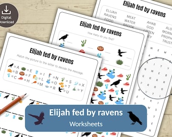 Elijah fed by ravens Puzzle Bundle for Kids | Bible Activity Sheets Worksheets | Sunday School & Homeschool