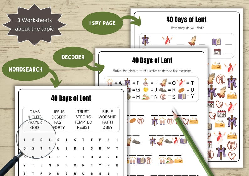40 Days of Lent Puzzle Bundle for Kids | Bible Activity Worksheets ...