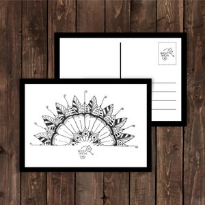 Carte postale A6 illustration noir et blanc ZIA : art inspiré du zentangle