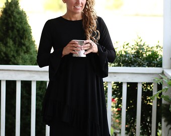 LillyAnnaLadiesApparel Noir KATE Black Shirt Lala Modest