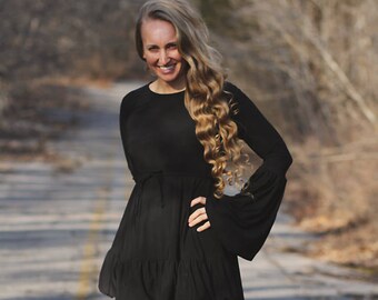 LillyAnnaLadies HOLLY Noir Shirt top Modest Hi Low