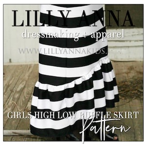 LillyAnnaKids GIRLS PDF Pattern High Low Ruffled Pencil Skirt Digital Pattern