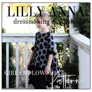 LALA LillyAnnaKids Girls High Low Ruffle Shirt PDF Sewing Pattern Digital Modest