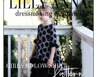 LALA LillyAnnaKids Girls High Low Ruffle Shirt PDF Sewing Pattern Digital Modest