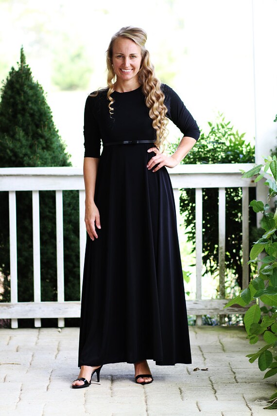 LillyAnnaLadies Noir GRACE Black Dress LALA Modest | Etsy